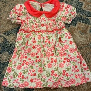 Marie Nicole Floral Baby Dress with Hot Pink Collar 3XS 6 12 month